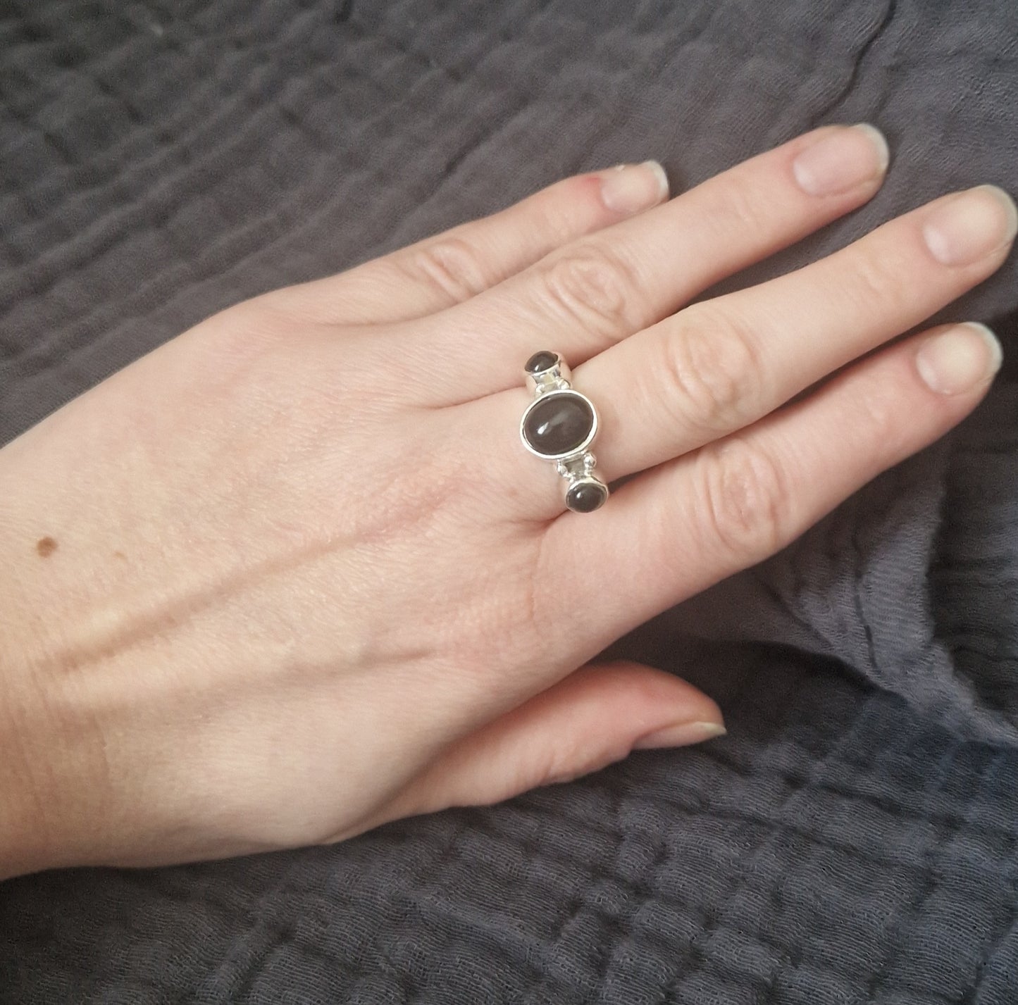 Sterling silver 925 ring with black natural stones