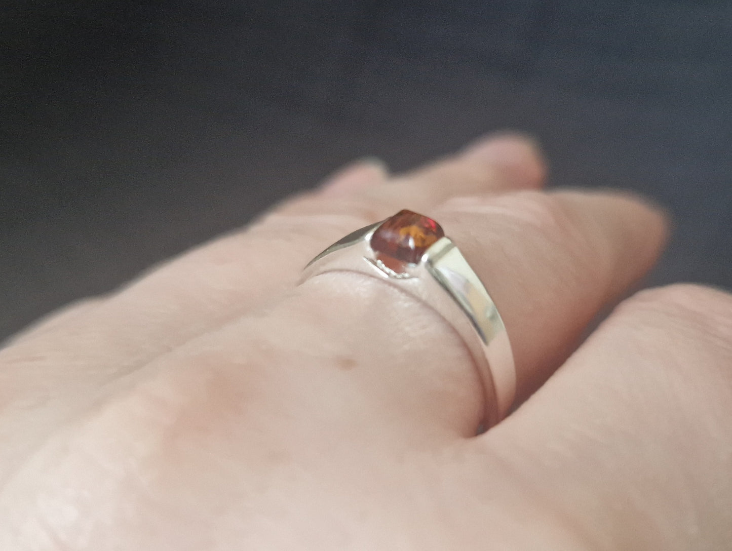 Sterling silver ring with Amber