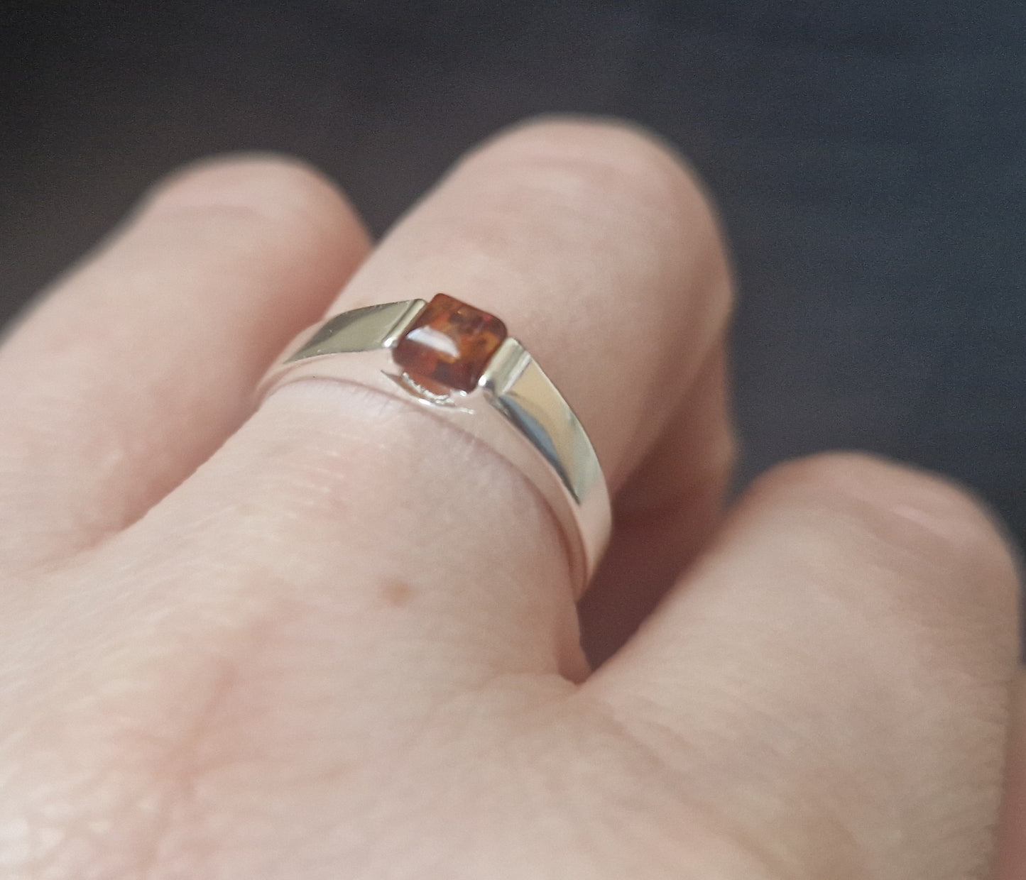 Sterling silver ring with Amber