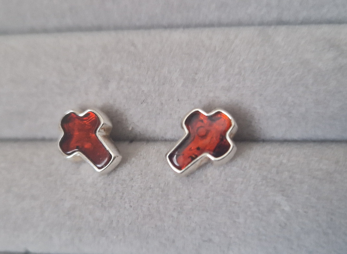 Sterling silver stud earrings with Amber