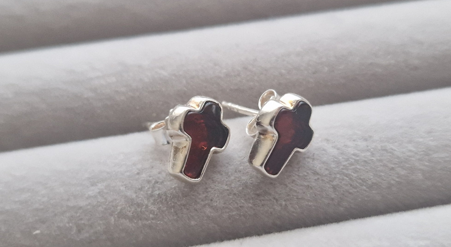 Sterling silver stud earrings with Amber