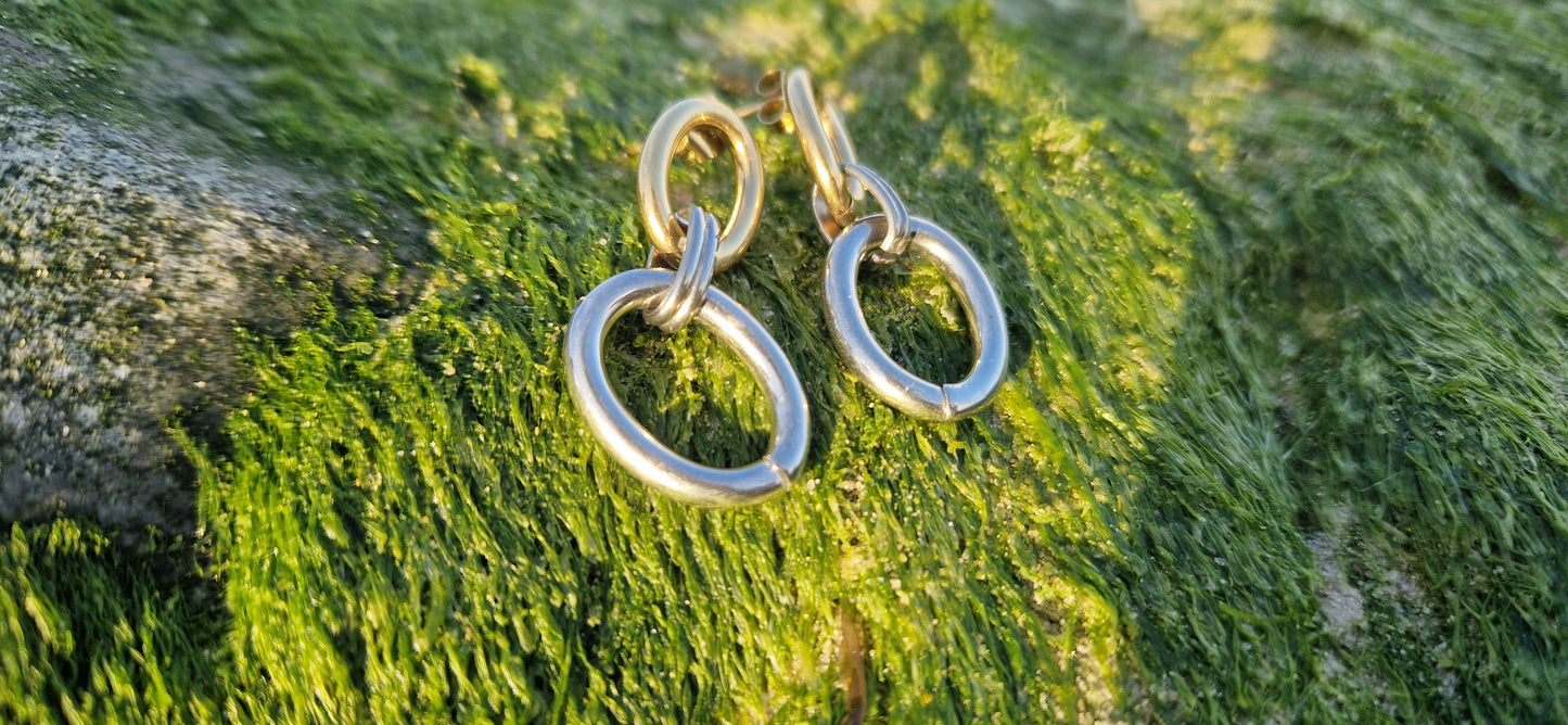 Beautiful stainless steel double chain stud earrings