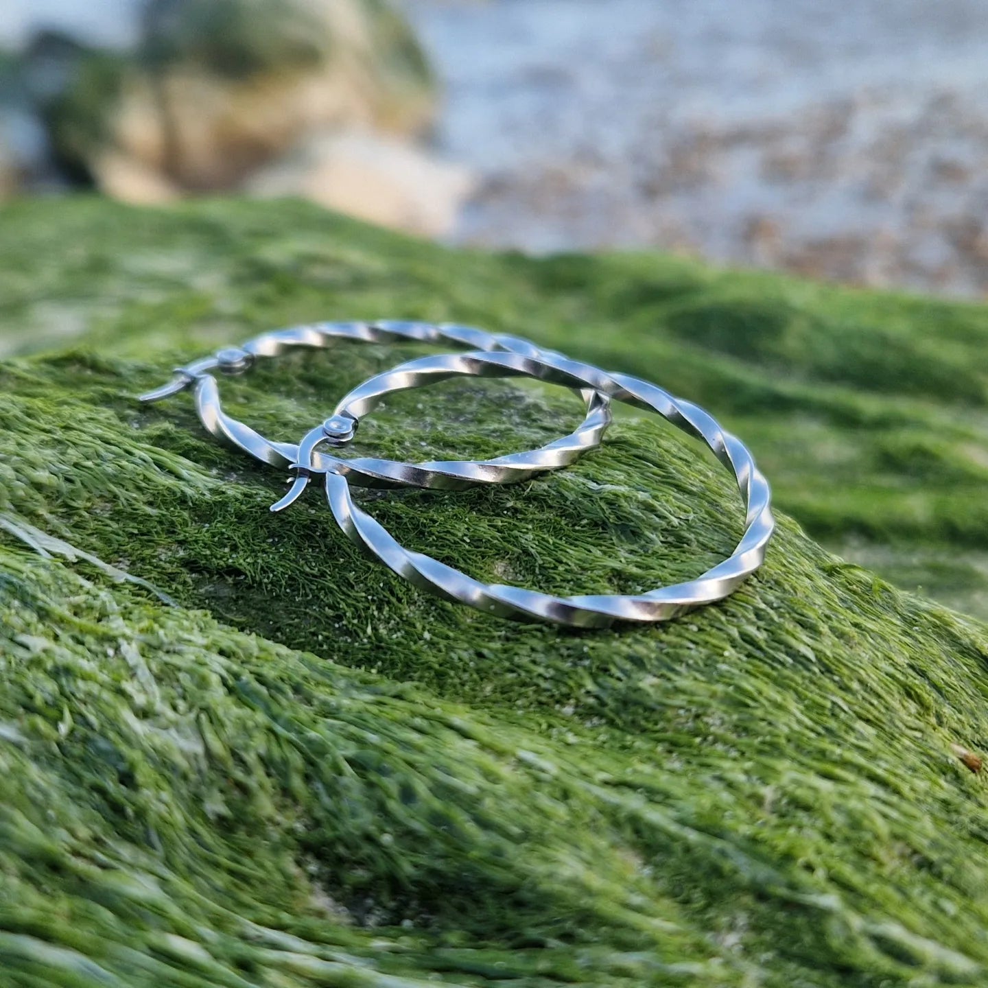 Beautiful large stainless steel hoops in silver